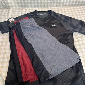 Under Armour Men's Athletic Shorts - Black, Red, Gray - FREE Shirt